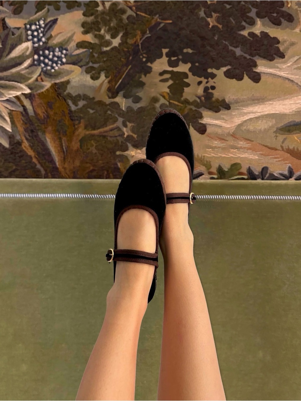 Flabelus Sethe Black Velvet Mary Jane Espadrille Flats Size 40